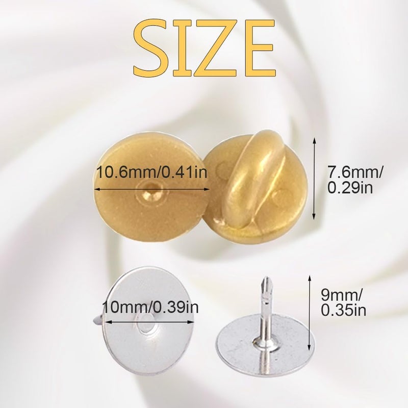 Ruidee 200 Pieces/100 Set Rubber Pin Backs with Tie Tacks Blank Pins, PVC Rubber Pin Back for Uniform Badges Backing Holder Clasp Lapel Pin（Gold） - Image 2